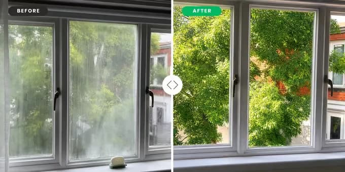 Before and after: misted double glazing replaced with clear units