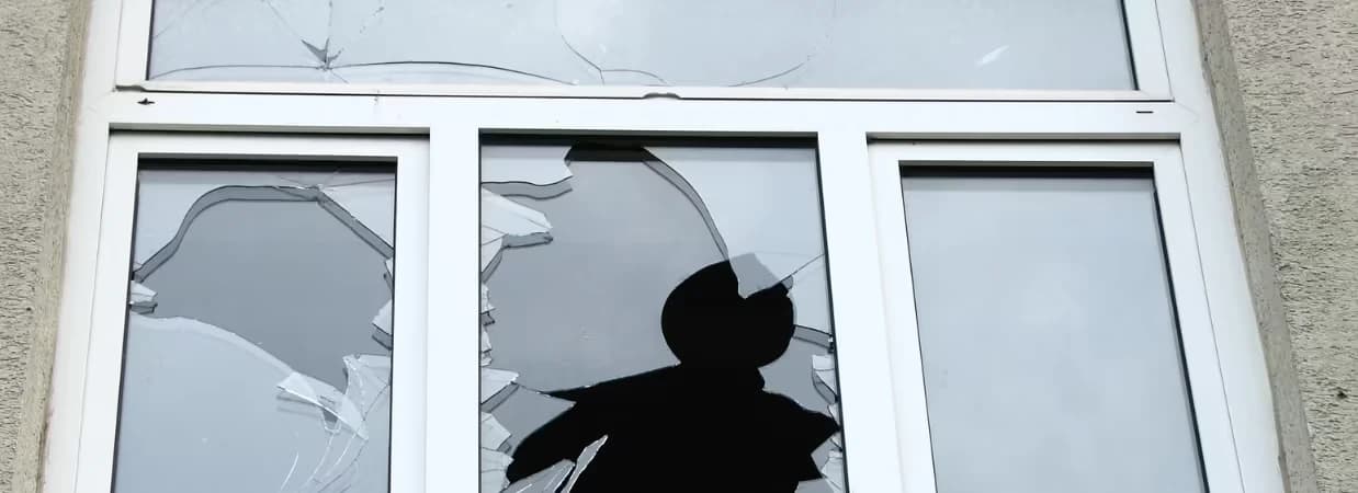 Cracked double-glazed window pane