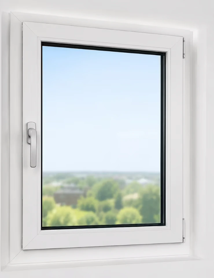 Tilt and turn window closed with the handle pointing down in the locked position