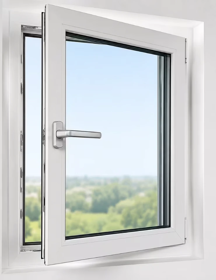 Tilt and turn window opened inwards like a door with the handle horizontal