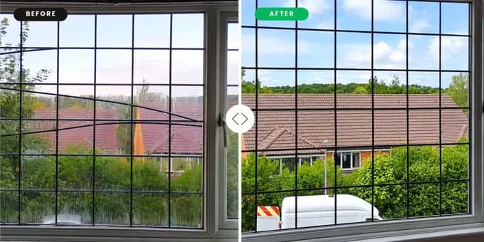 Before and after: large leaded double-glazed unit replaced