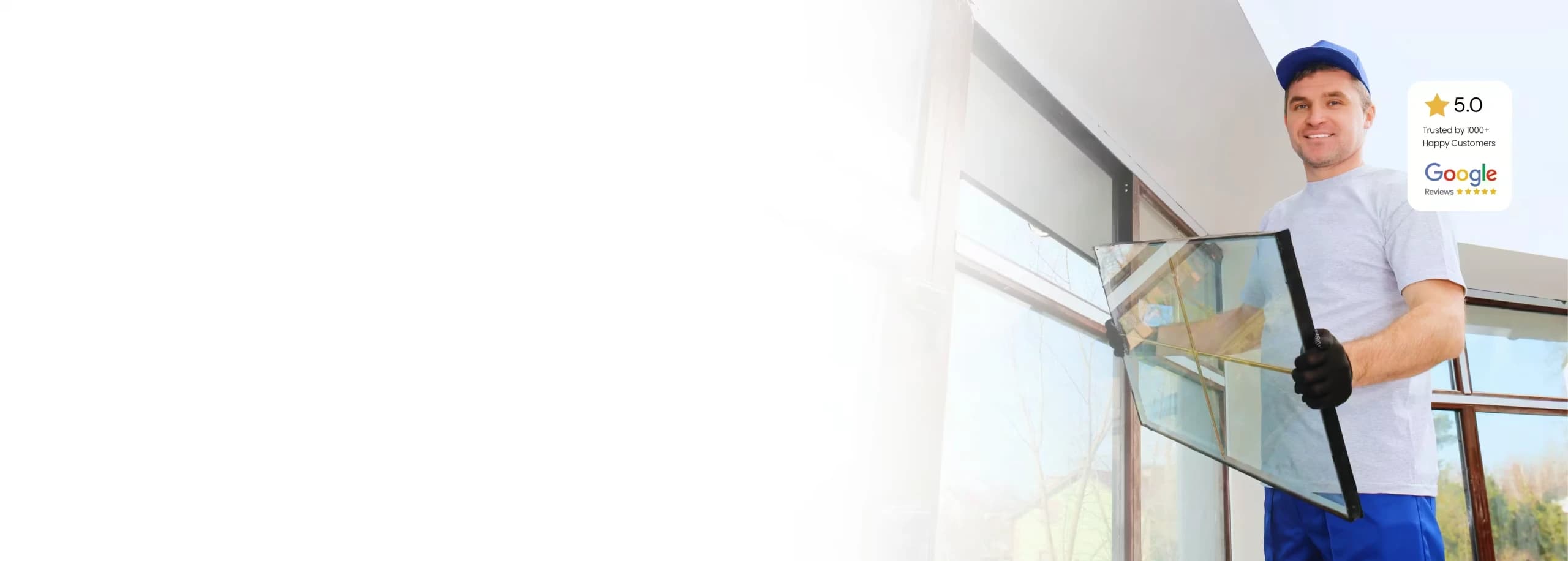 Glazier carrying a new double-glazed glass pane on a balcony