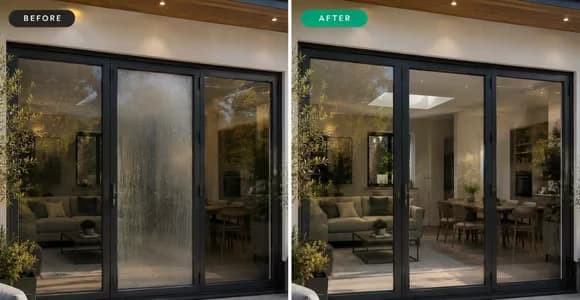 Aluminium bifold door with its middle glass panel replaced