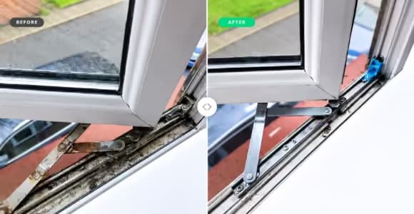 Side-hung uPVC casement window after its lock mechanism was replaced