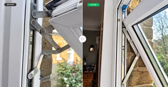 Top-hung uPVC casement window with a new lock mechanism